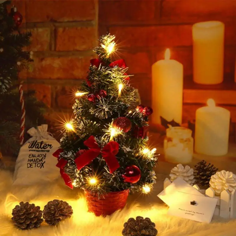 2024 New Year Gift Mini 20/30/40cm Artificial Christmas Tree Table Ornament With LED Light Balls Decoration For Home