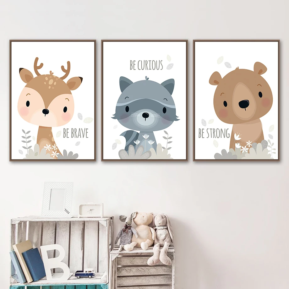 Живопись в скандинавском стиле с изображением лисы медведя оленя искусственного