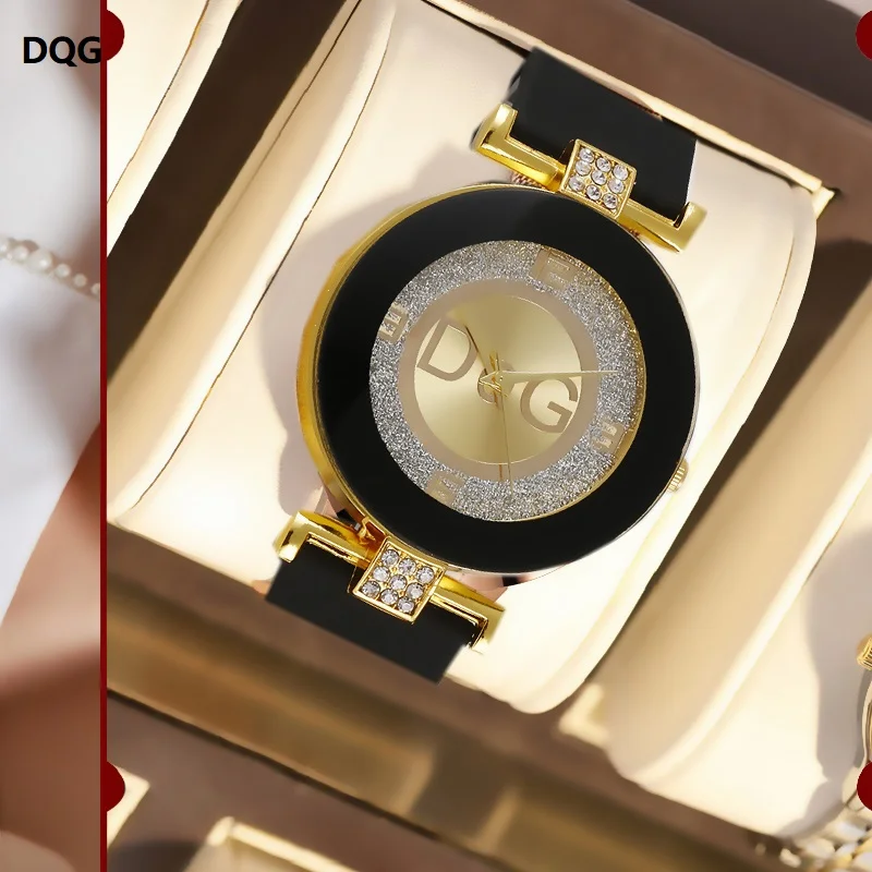 

New Fashion DQG Brand Black Watch Silica Gel Women's Watches Diamond Quartz Watch Lover Luxury Ladies Wristwatch Relogio damsk
