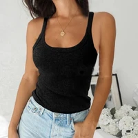 women sleeveless spaghetti vest quality knitted camis u neck tank tops casual solid color basic camisole for female