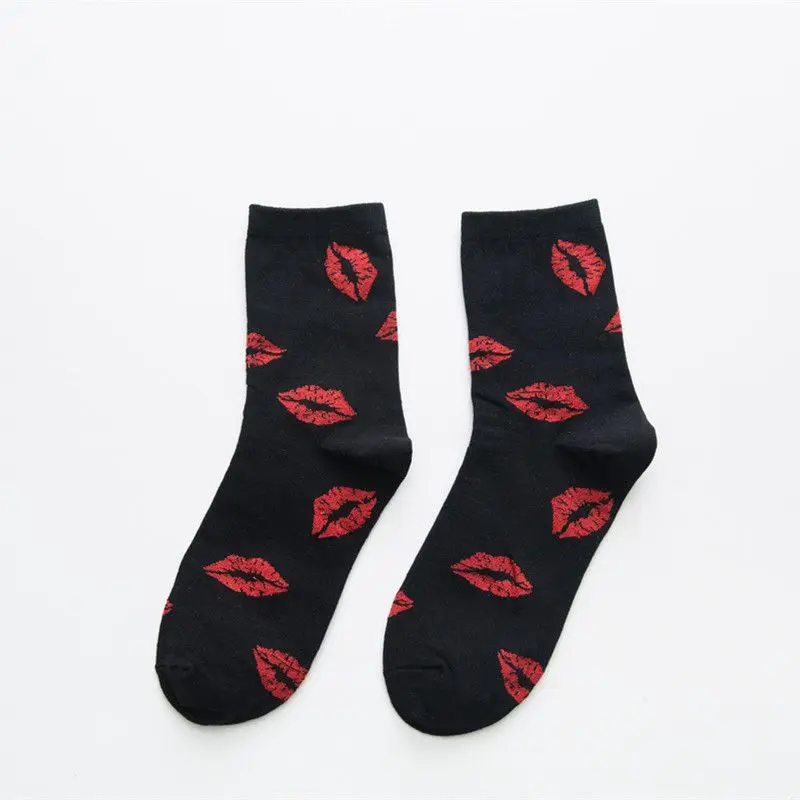 5pairs Women's Autumn New Red Lips Socks Personalized Fashion Cotton Crew Socks Men Korean Version Of Hip Hop Trendy Happy Socks