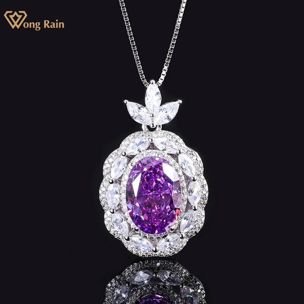 

Wong Rain 925 Sterling Silver Crushed Ice Cut 10*14MM Created Moissanite Gemstone Pendant Necklace For Women Fine Jewelry Gifts