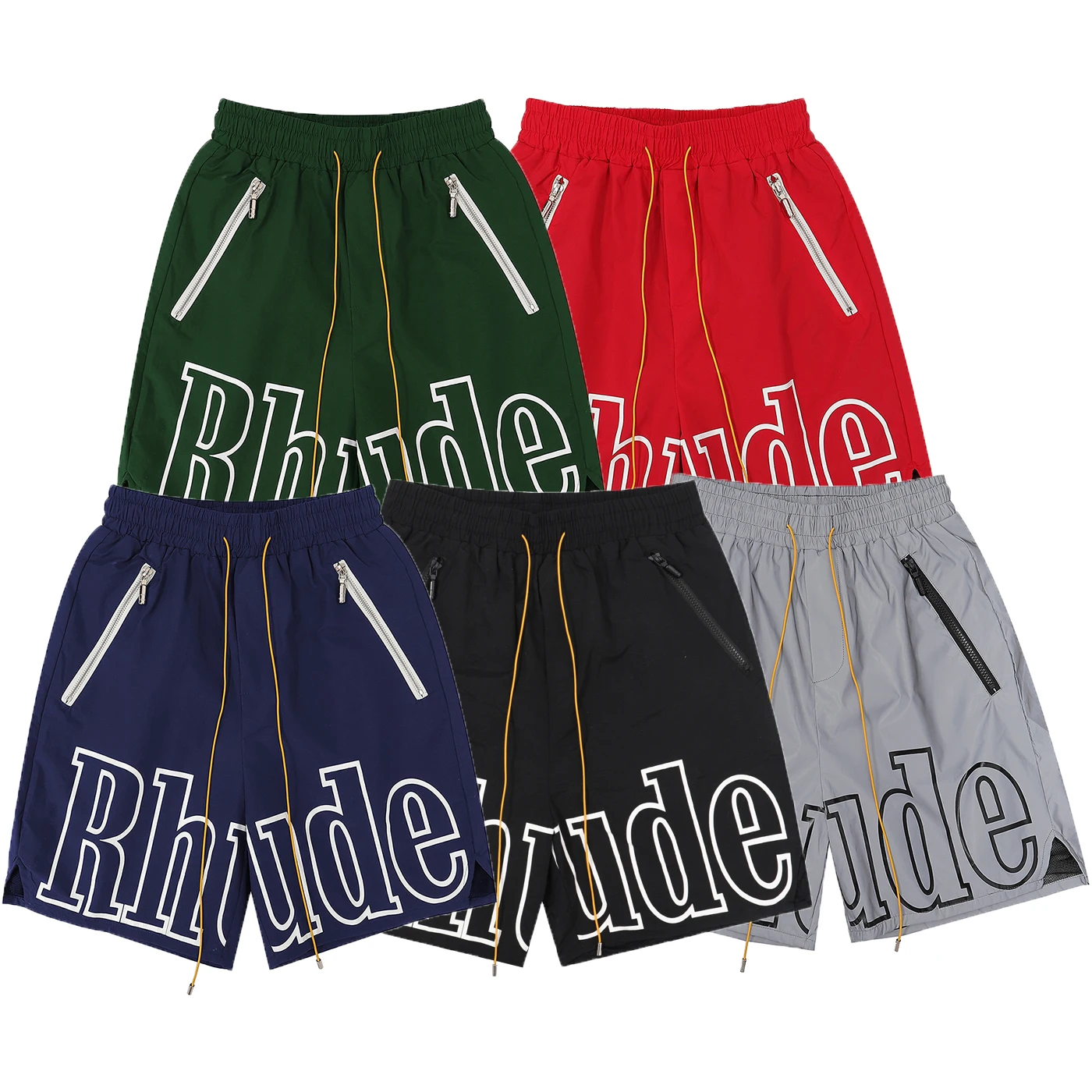 

2022ss RHUDE Printing Shorts Men Women 1:1 High Quality Loose RHUDE Nylon Mesh Drawstring Short