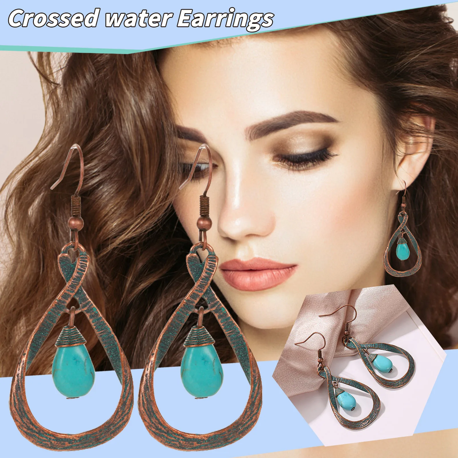 

Boho Turquoise Vintage Earrings Cross Drop Antique Bronze Earrings Earrings Hoop