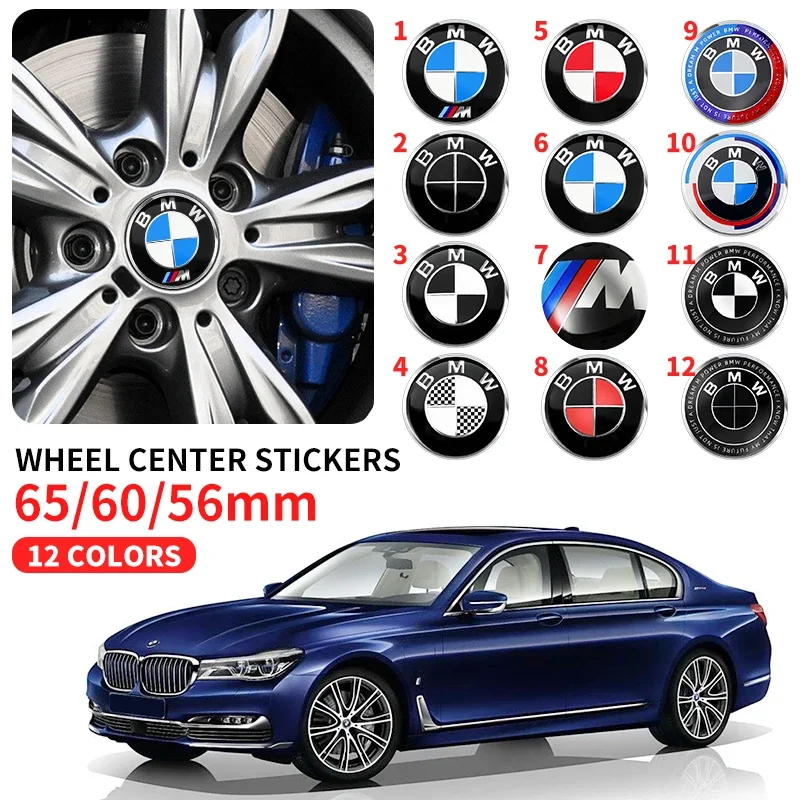 4PCS 56MM 60MM 65MM Car Hub Cap Sticker Wheel Center Cover Decal Decoration Auto Modification Accessorie For BMW M Emblem Badge