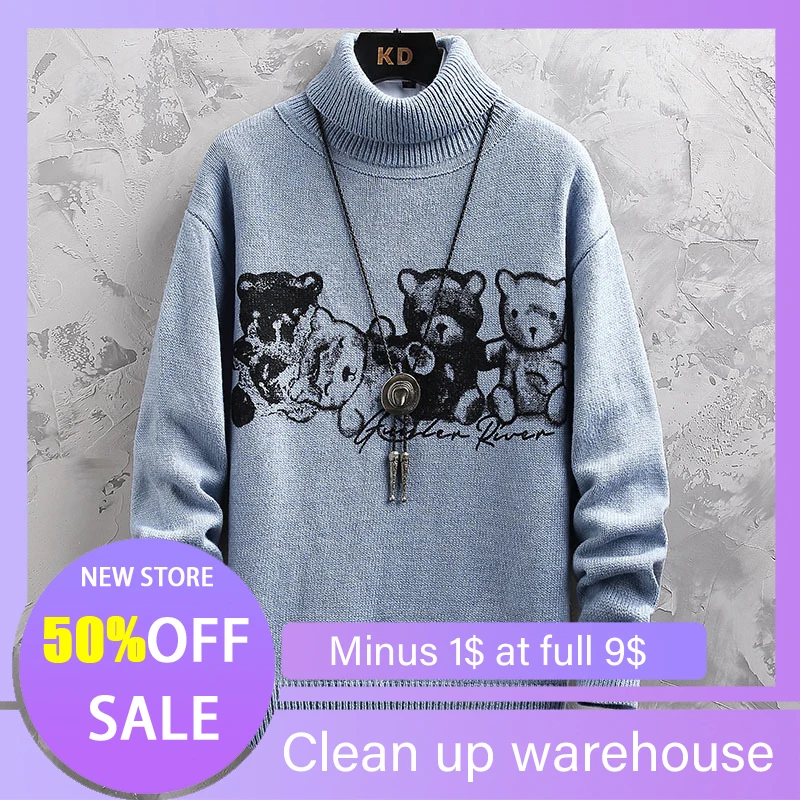 

Men's Thick And Loose Personality Cartoon Korean Trend Sweater 2022 Spring Autumn Clothes Temperament Tops Fashion New Hot