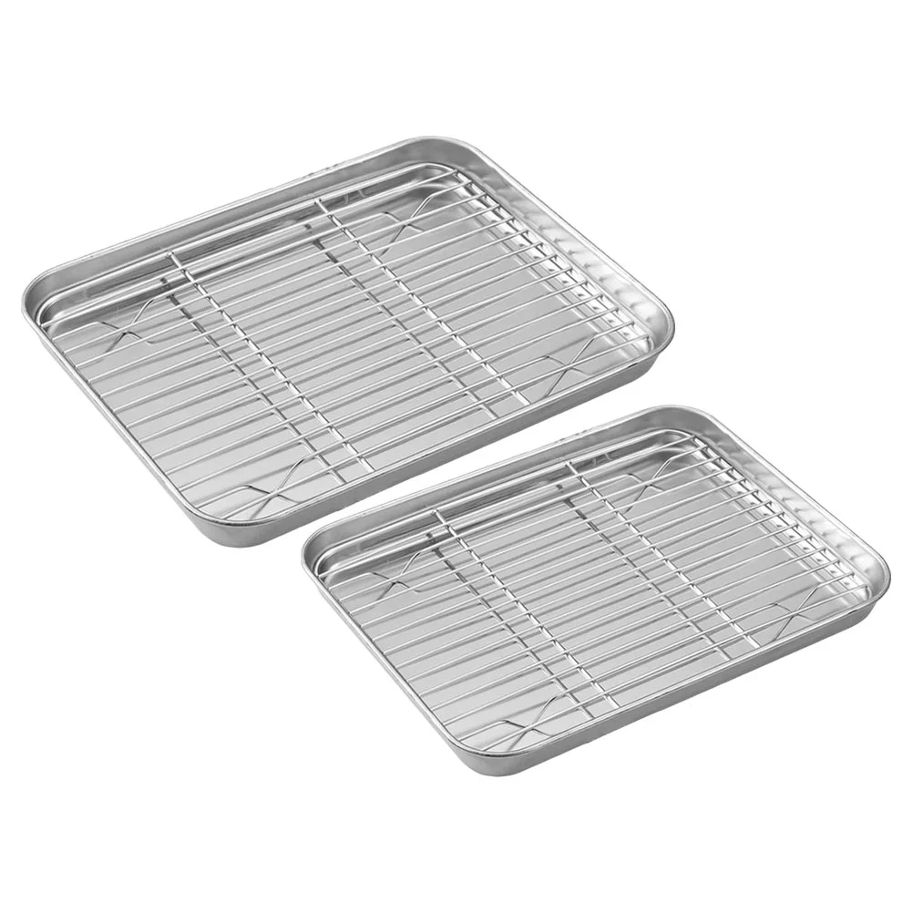 

2 Sets Baking Pan with Cooling Rack Oven Baking Tray Stainless Steel Baking Sheet Baking Tool