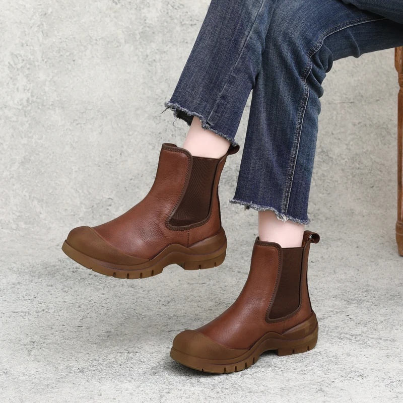 

Женские кожаные ботильоны челси, Осенняя обувь для женщин на низком каблуке, женские рыцарские ботинки ручной работы из натуральной кожи, распродажа 2022
