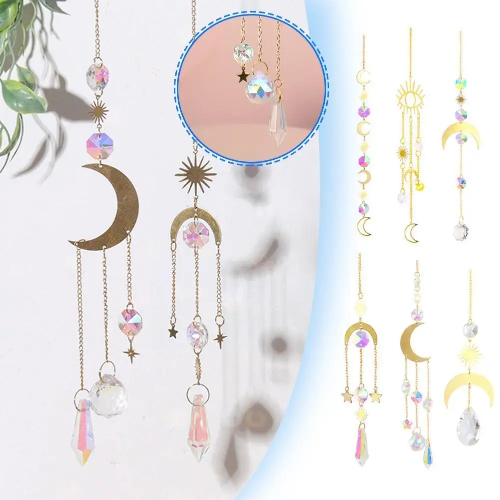 

Excellent Faux Crystal Hanging Ornament Eye-catching Shape Pendant Moon Hanging Chandelier Suncatchers Star R5h3