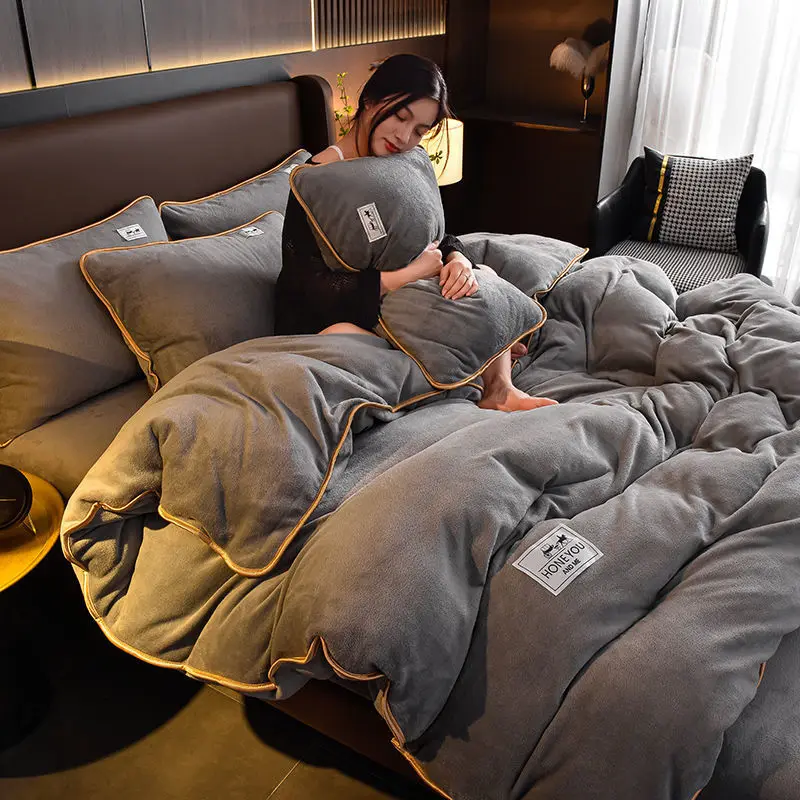 

Fluffy Plush King Bedding Set Milk Velvet Bedding Sets Winter Super Soft Warm Duvet Cover Queen Bed Quilt Bed Sheet 220x230cm