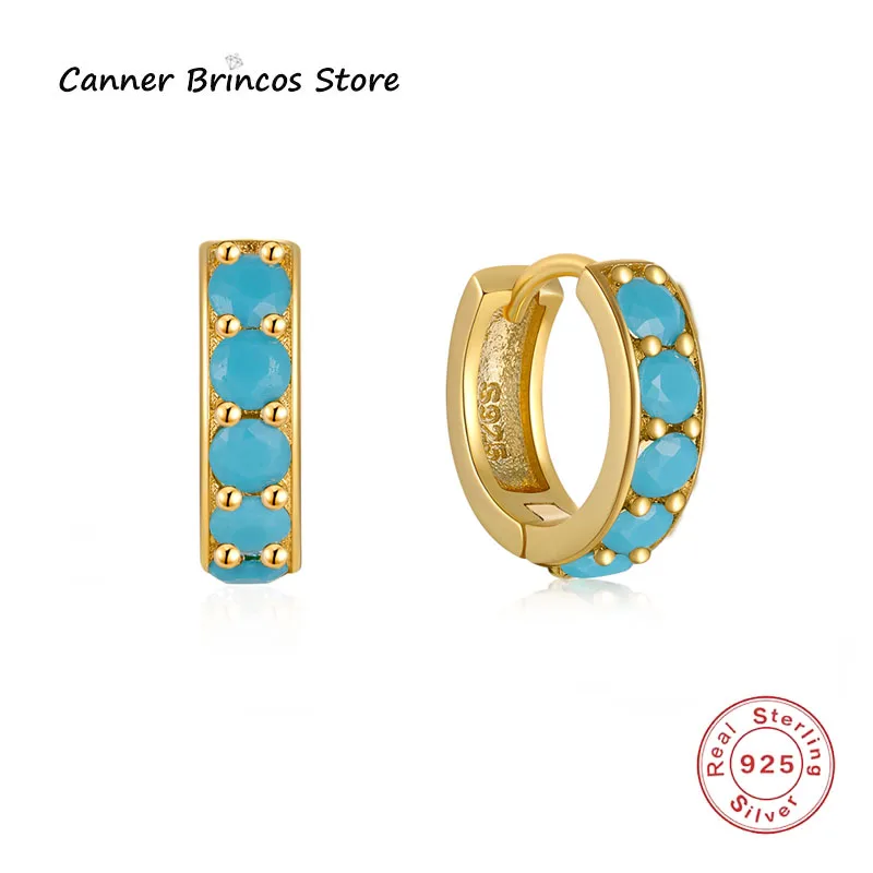 

Женские серьги-кольца CANNER из серебра 925 пробы, небесно-голубого, бирюзового и зеленого цветов, роскошные круглые серьги с широким лицом 4 мм и...