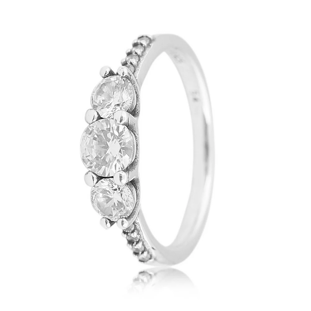 

925 Sterling Silver Clear Three-Stone Ring fit Pandora Jewelry for Women Wedding Jewelry Classic Gift