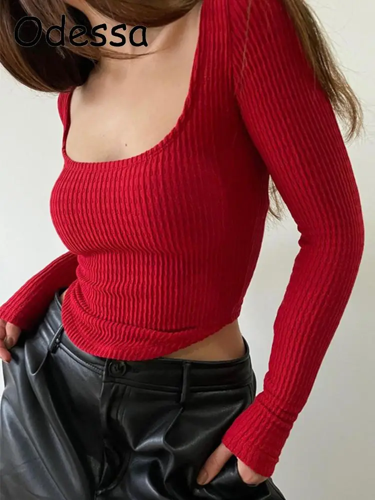 

Футболка женская с длинным рукавом и квадратным вырезом, на осень/зиму