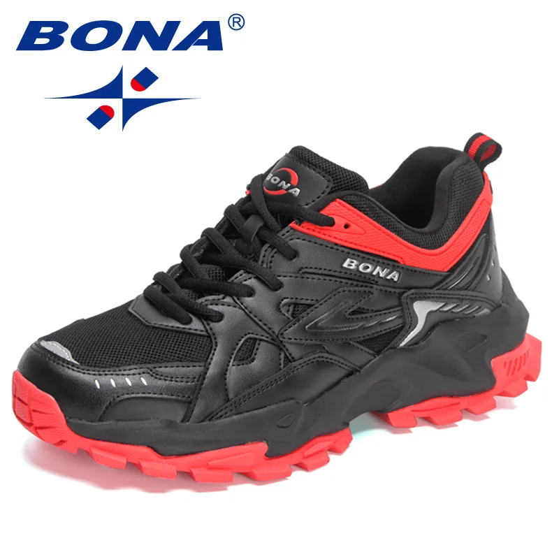 BONA 2022 New Designers Lightweight Running Shoes For Men Leather Casual Sneakers Lace Up Outdoor Sport Shoes Man Walking Shoes
