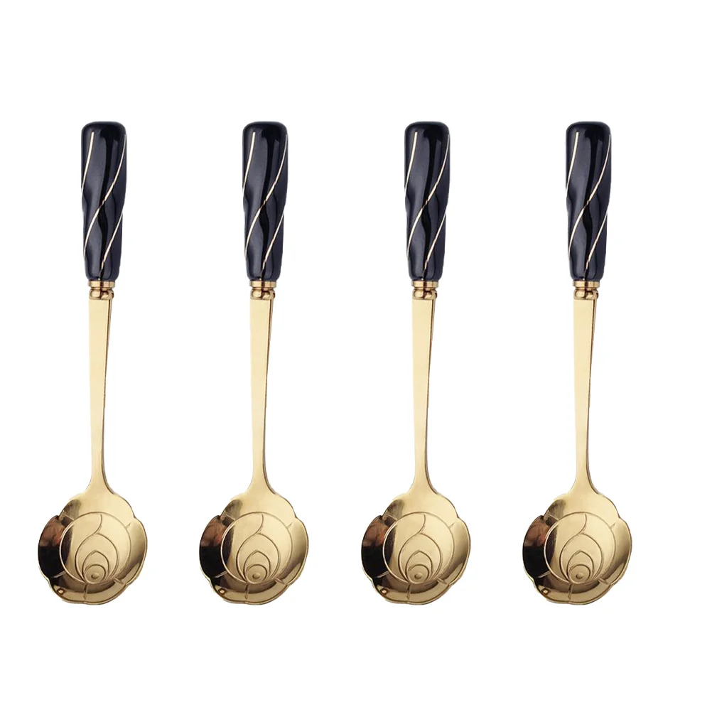 

4pcs Elegant Coffee Spoon Practical Cake Spoon Flower Designed Ice Cream Spoon