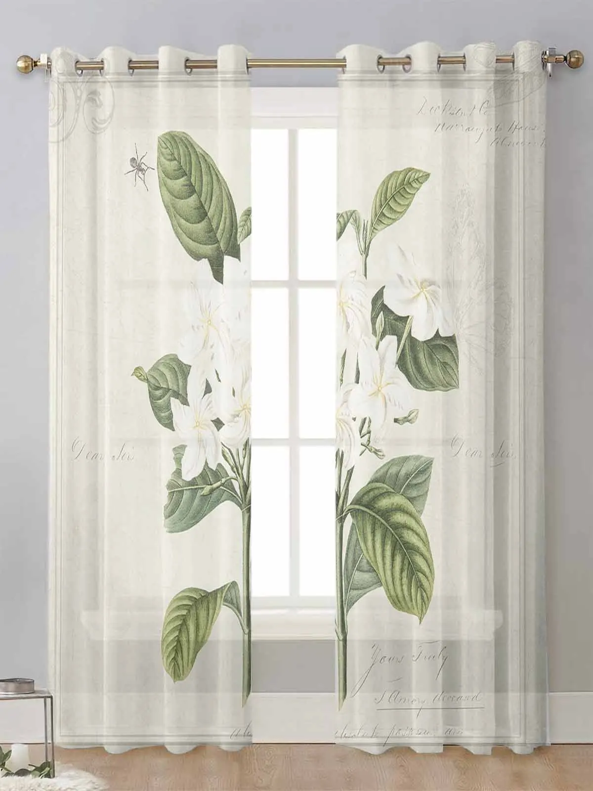 

Vintage Country Plant Plumeria Sheer Curtains For Living Room Window Transparent Voile Tulle Curtain Cortinas Drapes Home Decor