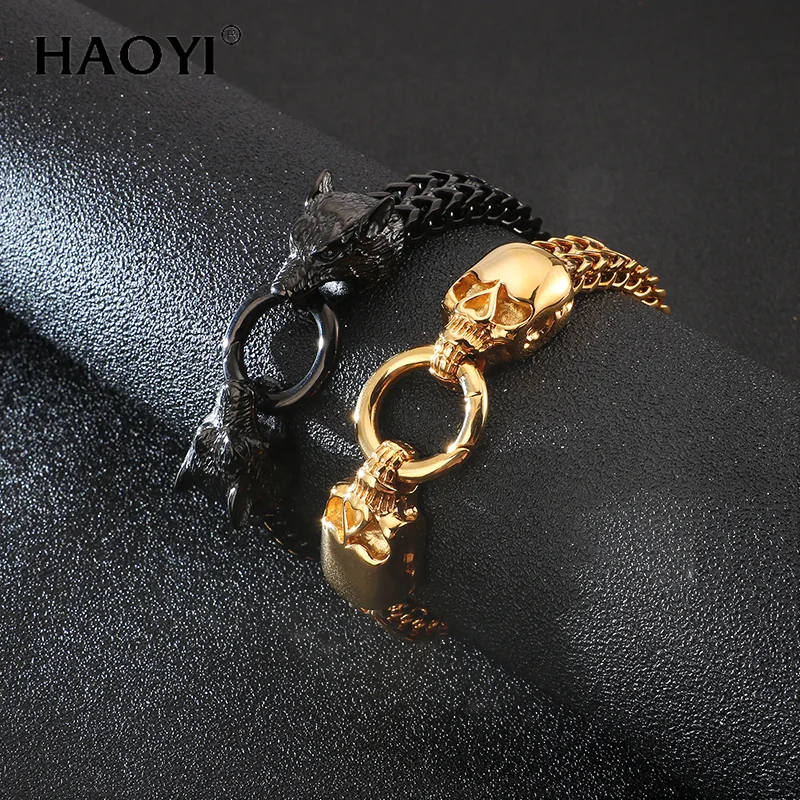 

HAOYI 12mm Skull Wolf Head Bracelet Stainless Steel Men's Halloween Bracelet Men's Gothic Bracelet Festival Gift Jewelry