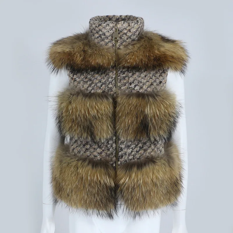 Лидер продаж новинка осень-зима 2024 шерстяной тканый Меховой жилет с натуральным