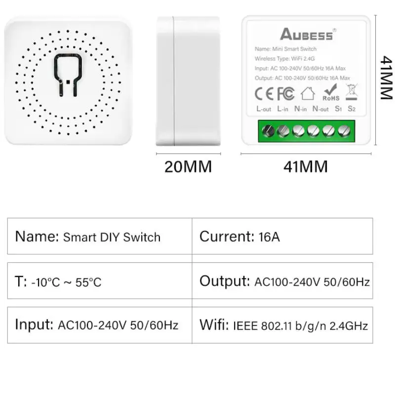 Умный мини-выключатель с поддержкой Wi-Fi 16 А таймер двойного управления