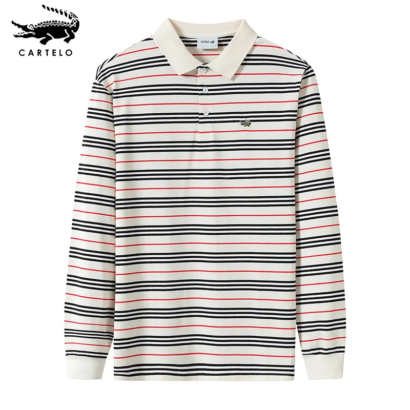 Catilla Crocodile New Horizontal Stripe Classic Embroidered Lapels Long Sleeved Polo Shirt Paul Shirt
