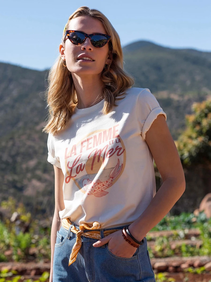 

Футболка женская с круглым вырезом и коротким рукавом, шикарная Повседневная рубашка белого цвета с надписью, элегантная винтажная туника, ...