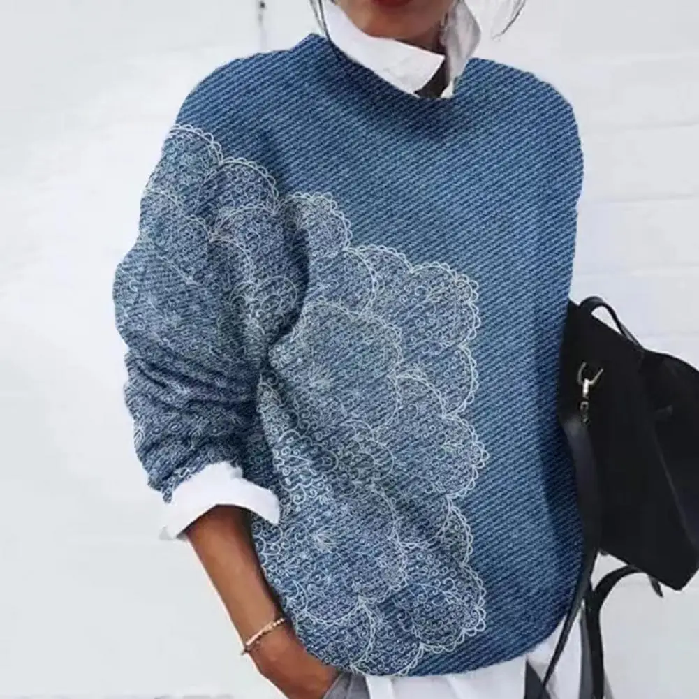 

Long Sleeve Women Pullover Vintage Print Ladies Sweatshirt Soft Breathable Pullover for Fall Spring Loose Fit Blouse Top