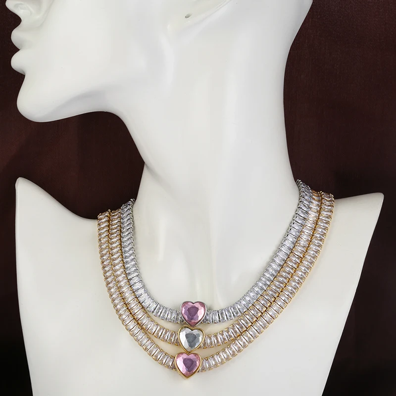 ZHUKOU Iced Out AAAA Циркон Сердце теннисная цепочка ожерелье женское модное ювелирное