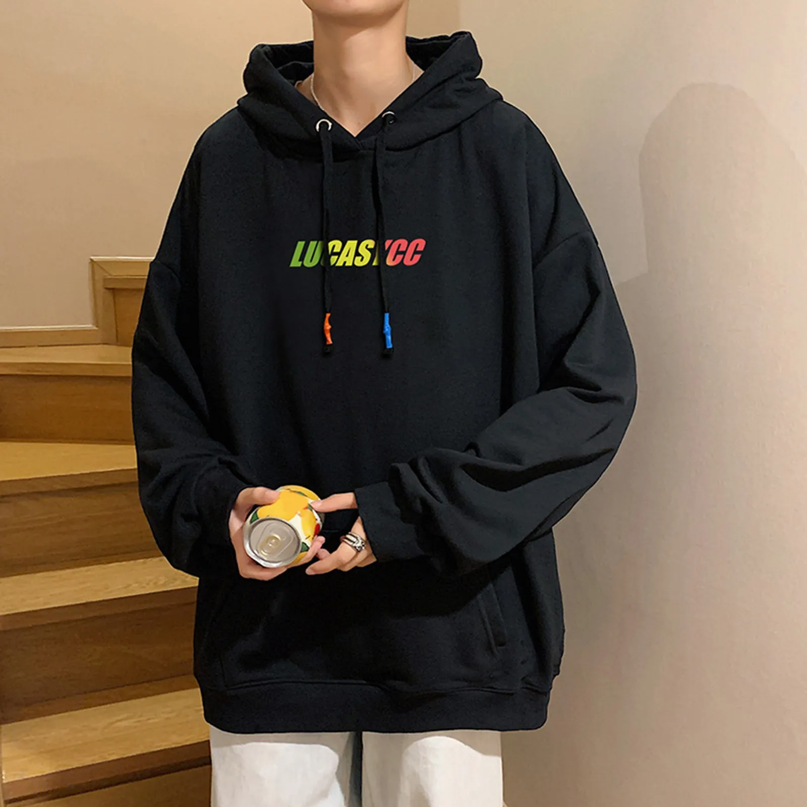 

Sweat Shirts Men Mens Autumn And Winter Loose Youth Fashion Casual Sports Printed Pullover Hoodie Top Tie Band