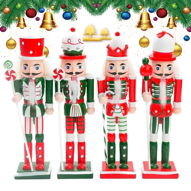 

Nutcracker Christmas Decor 4PCS Wooden Holiday Tabletop Ornaments with BaseDecoration for Festival Gift Colorful Party Favors