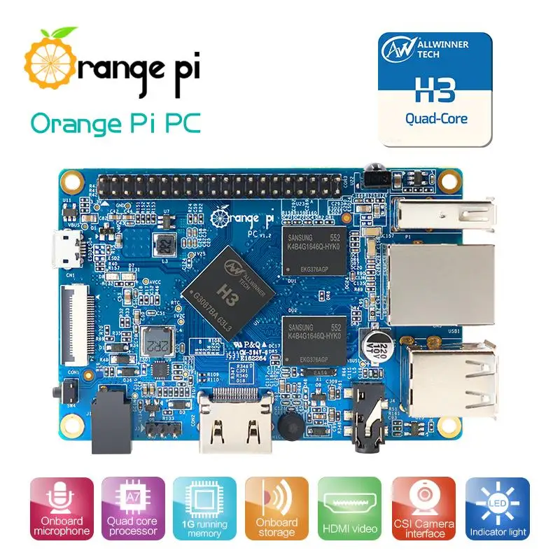 Четырехъядерный процессор Orange Pi PC H3 1 ГБ поддержка Lubuntu Linux и мини-ПК Android доступная