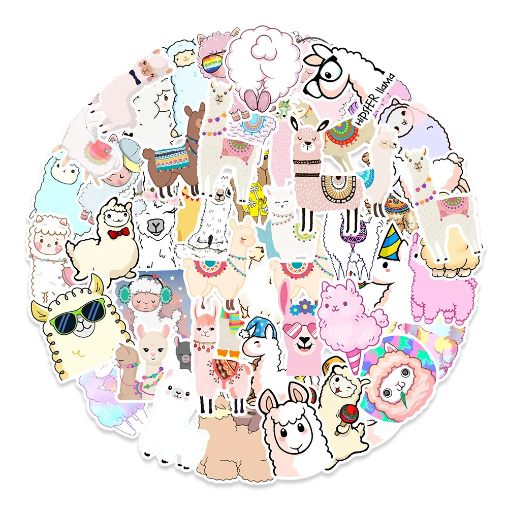 

50Pcs Cartoon Alpaca Stickers Cute Graffiti Sticker Diy Fridge Guitar Skateboard Laptop Phone Luggage Helmet Decal Kid Toy Gift