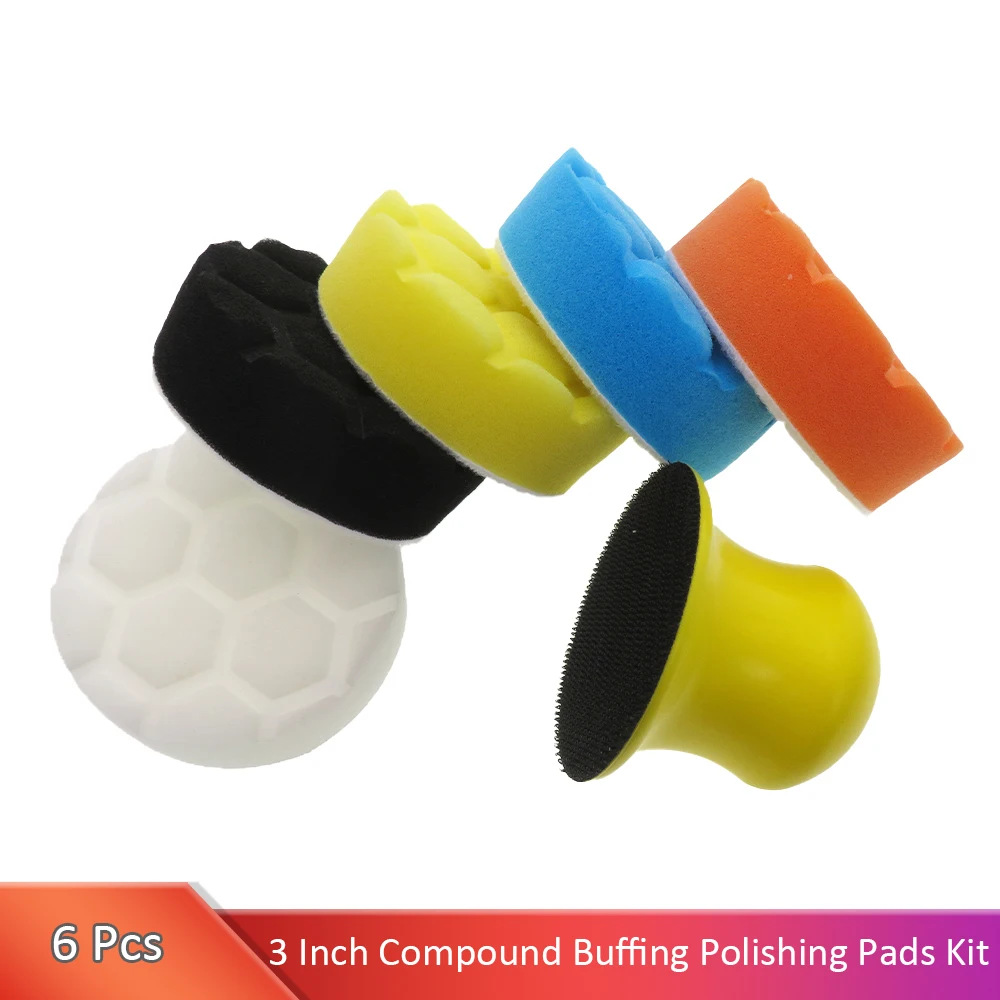 

3 Inch Compound Buffing Polishing Pads Kit with Hand Block Cutting Sponge Pads for Manual Compounding And Waxing