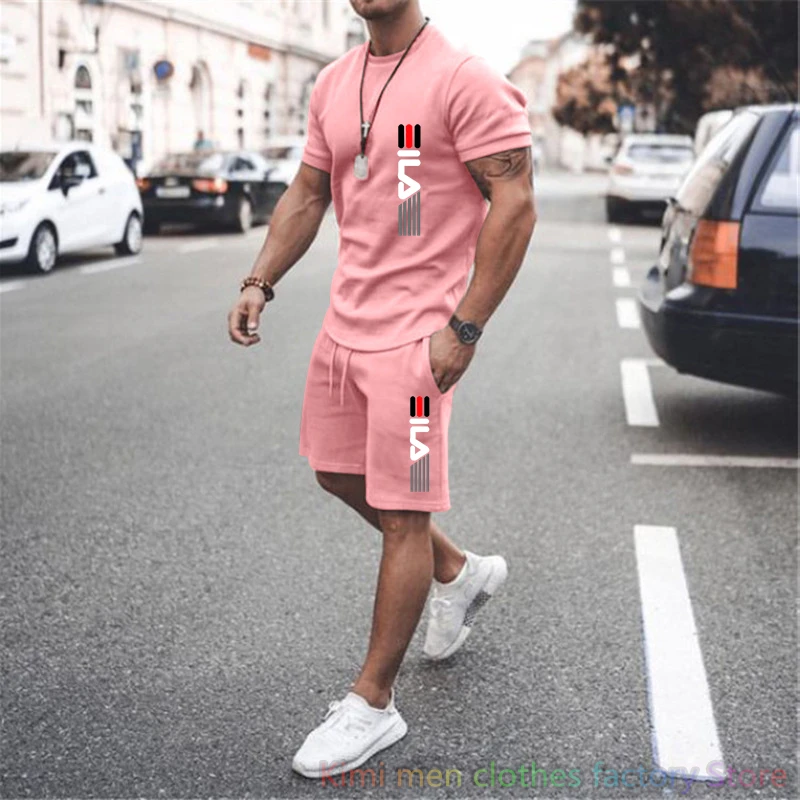 2 Piece Outfits Sets for Men Summer Streetwear Tracksuit Jogging suit Brand Print TShirts Shorts Sets Cotton Set Men Oversized