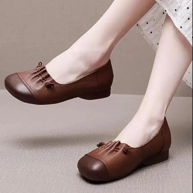 

Туфли женские в стиле ретро, мягкая кожа, низкий носок, плоская подошва, повседневные лоферы, большие размеры