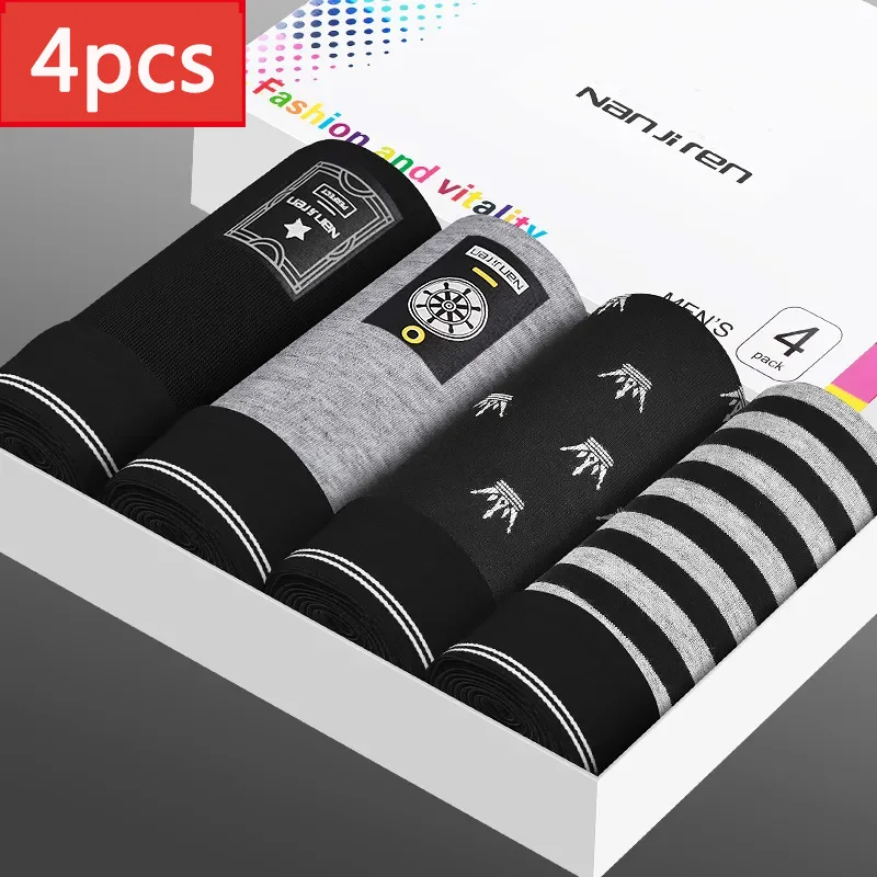 4Pcs/Lot Men's Underwear Pure Cotton Boxer Shorts Sexy Boxer Shorts Head Boys Printed Underpants