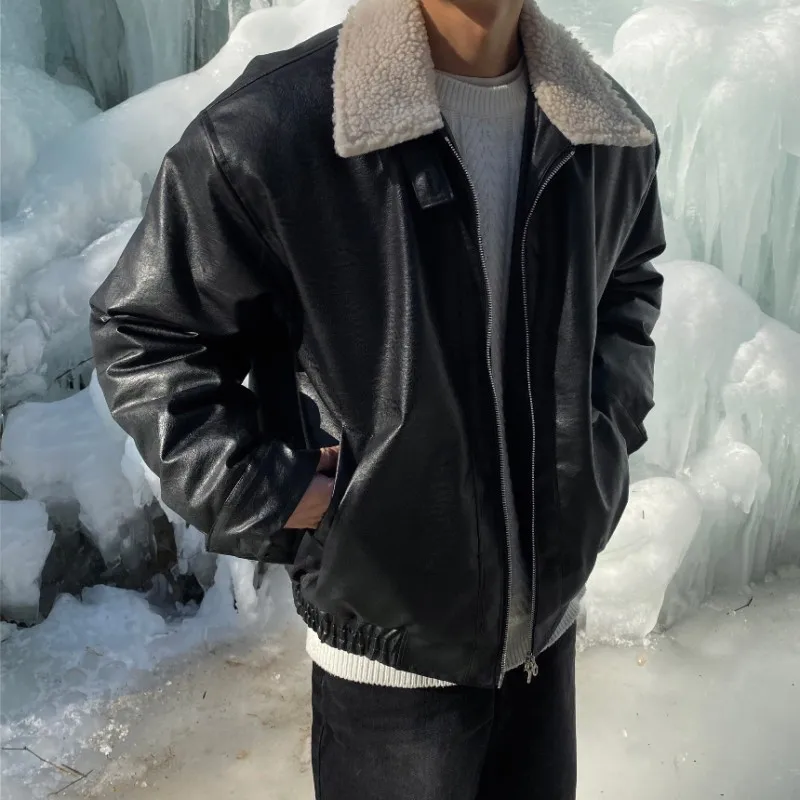 

LAPPSTER-молодежная зимняя мотоциклетная куртка на молнии из овечьей шерсти, дизайнерская винтажная корейская мода, повседневная байкерская куртка-бомбер