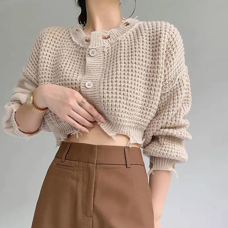 Женский винтажный кардиган оверсайз серый трикотажный однотонный с длинными