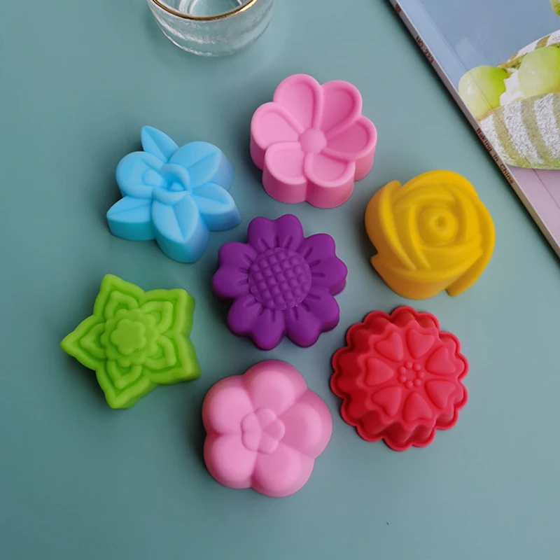 

6pcs Muffin Cake Mold Heart Star Flower Round Shape Cupcake Cup Heat Resistant Nonstick Silicone Soap Mould Reusable Baking Tool