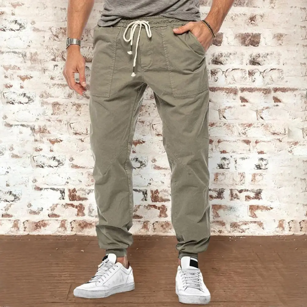 

Men Trousers Solid Color Temperament Pockets Loose Mid Waist Pants Casual Pants for Party