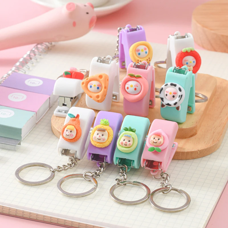 

Fruit Style Cute Cartoon Mini Stapler Key Chain Macaron Color Student Creative Stapler Convenient Key Ring Pendant