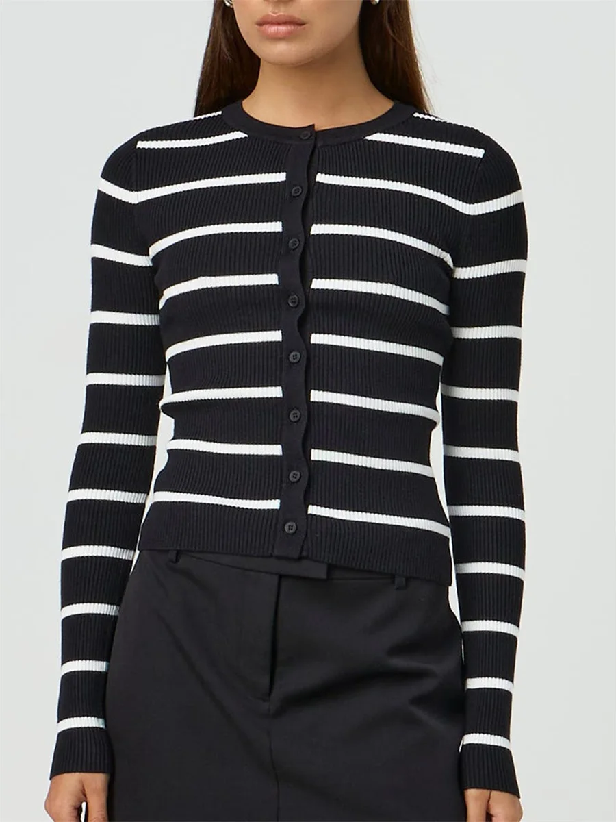 Женские свитера на пуговицах повседневные легкие вязаные кардиганы в полоску с