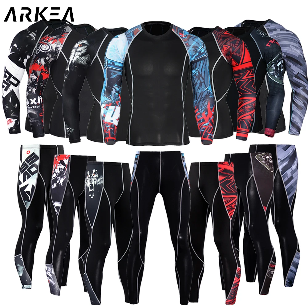 

Quick dry Sport Shirt Men Compression Pants sportswear Running Shirt Men Fitness Leggings elastic Clothes long sleeve Tight Suit