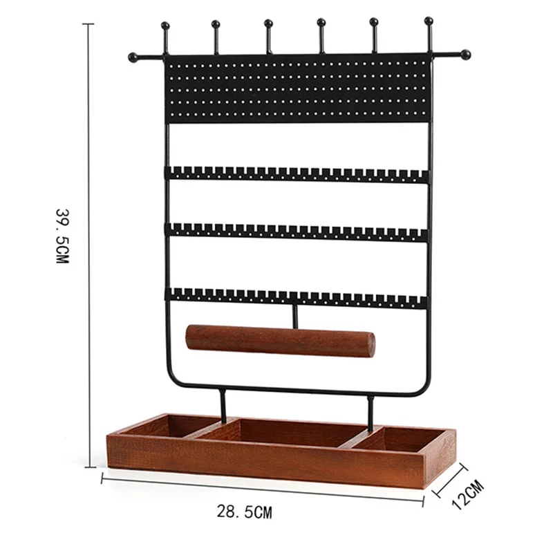Iron Art Earring Stand Earrings Box Solid Wood Jewelry Storage Display Necklace Ornament Ring Bracelet Jewelry Display Stand