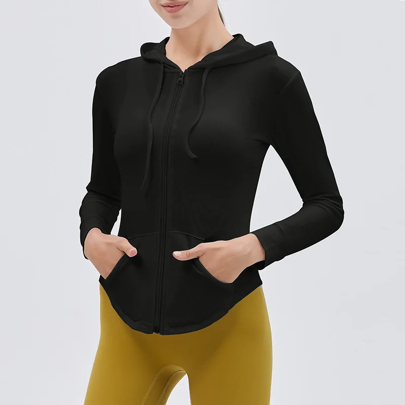 

Winter Zipper Sports Shirts Yoga Long Sleeve Top Women Hooded Outdoor Running Training Top Workout Fitness Shirts Sportswear