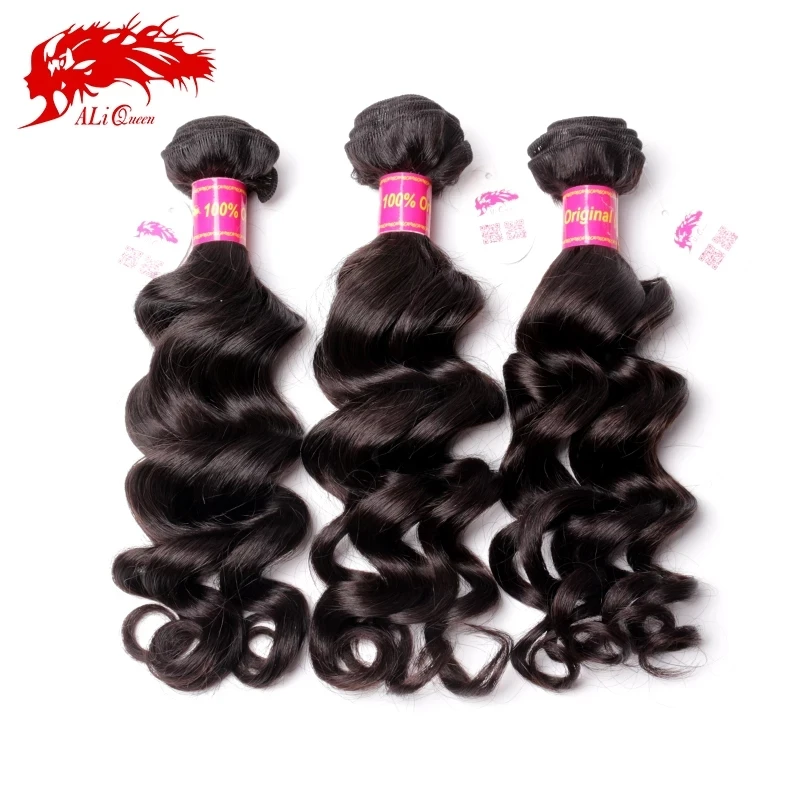 Ali Queen Hair Brazilian Natural Wave Raw Virgin Hair 3/4Pcs Human Hair Weave Bundles Natural Color 10-30inch 100% Human Hair