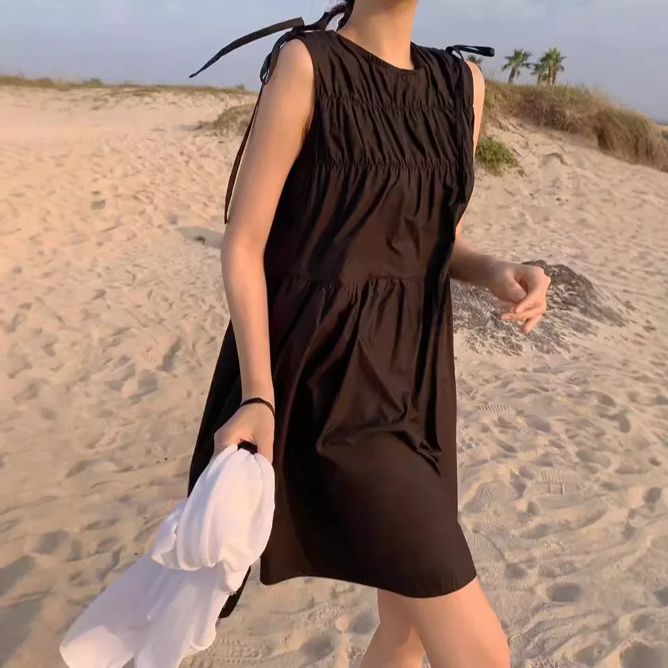 Chic2024 летнее простое платье без рукавов юбка с рюшами по краям модное женское