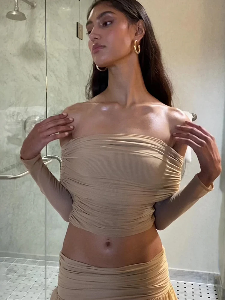 Absobe сетчатый двухслойный укороченный топ с открытыми плечами и длинными