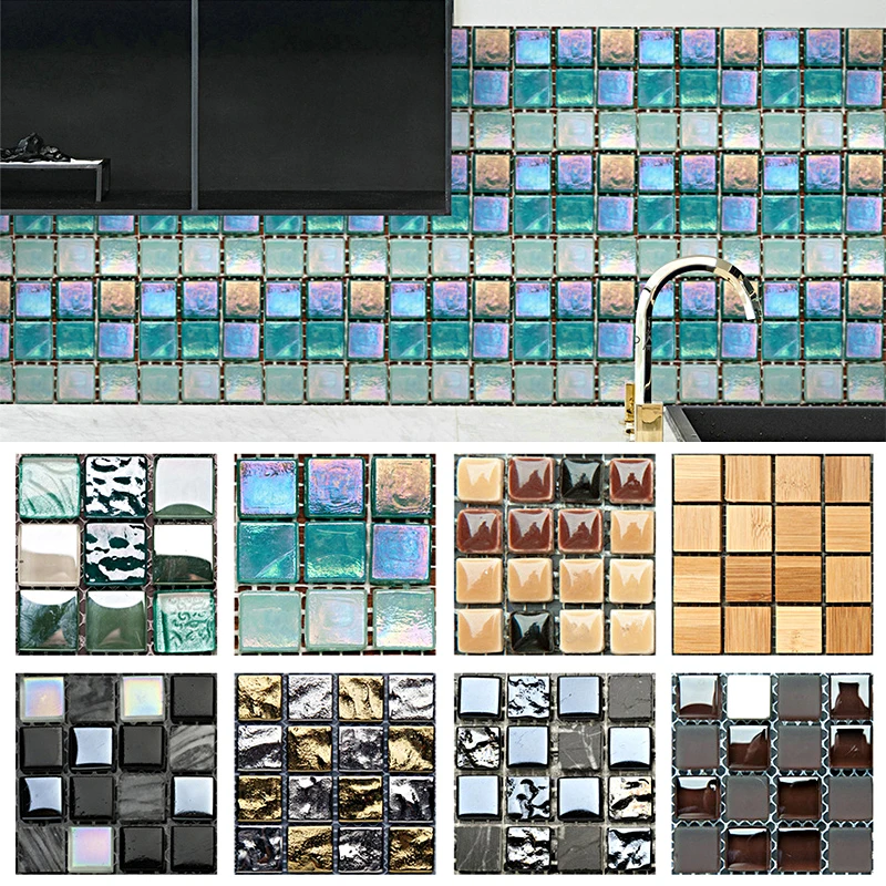 

10Pcs 3D DIY Self Adhesive Wall Stickers Waterproof Decor Wallpaper Brick Ceramic Tile Sticker Mosaic Tiles For Living Room