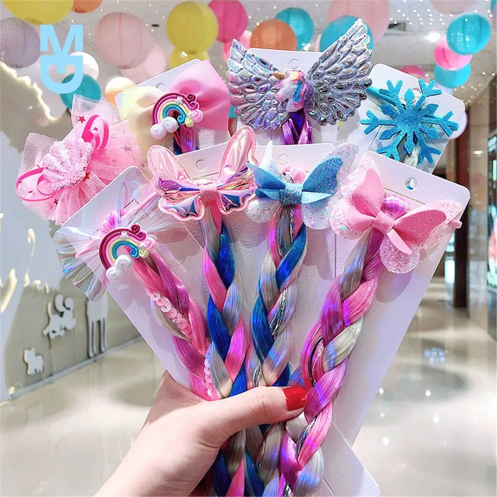 

New Girls Cute Cartoon Bow Butterfly Colorful Braid Headband Kids Ponytail Holder Rubber Bands Fashion Hair Accessories 2022