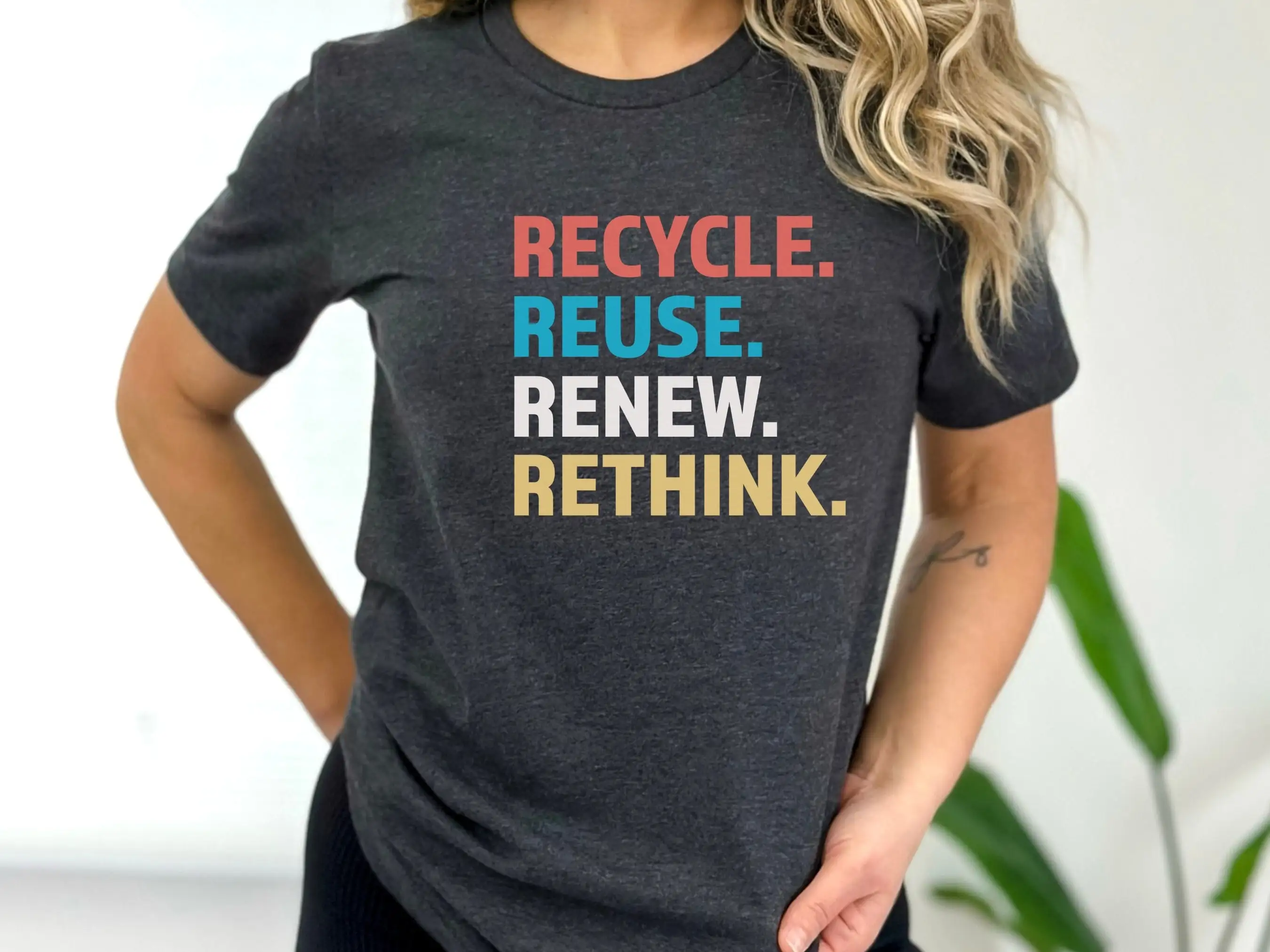Recycling Shirt Recycle Reuse Renew Rethink Tee Environmentally Conscious Apparel Eco Friendly Message T-Shirt